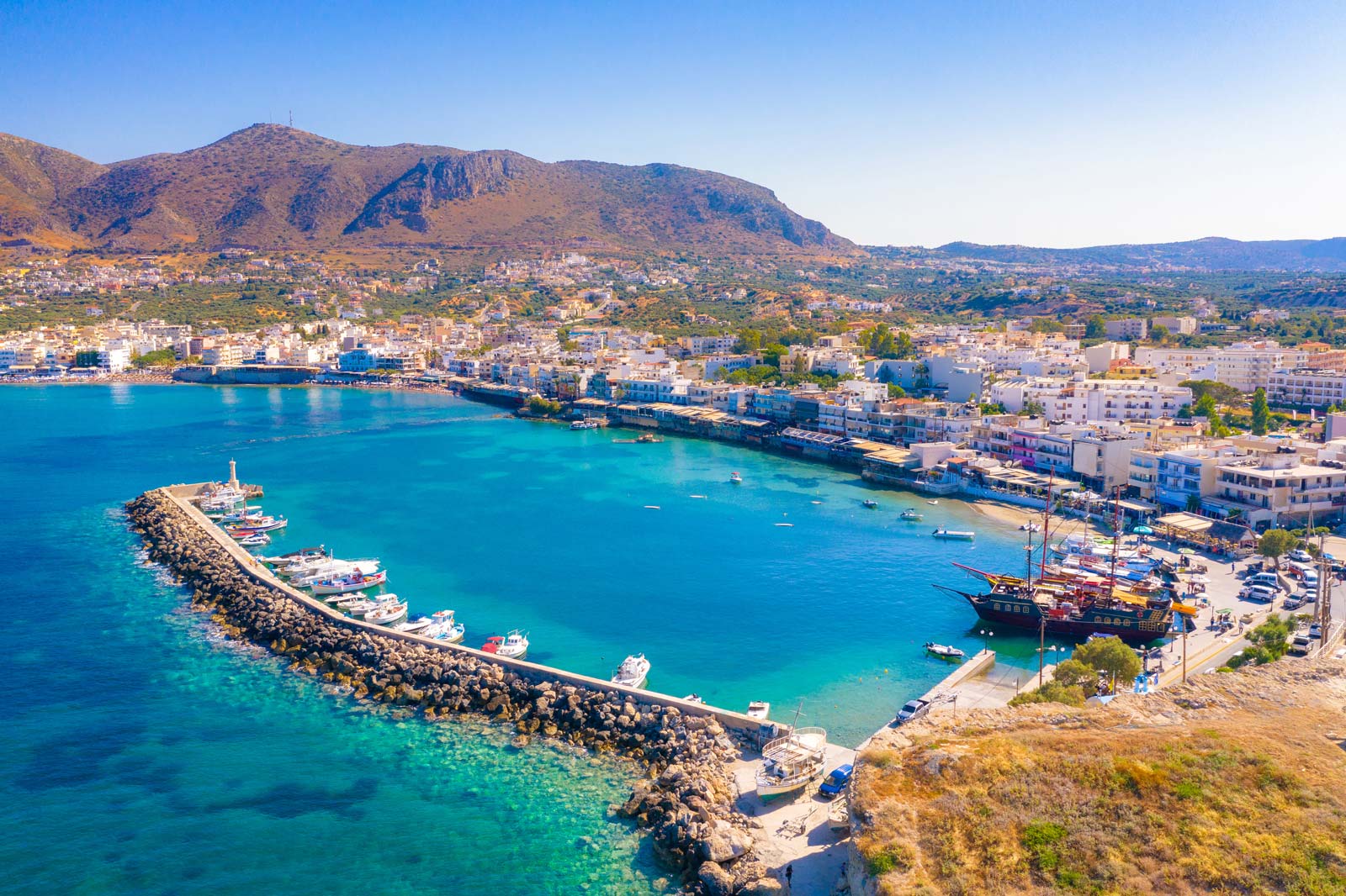 A beach with a port from above